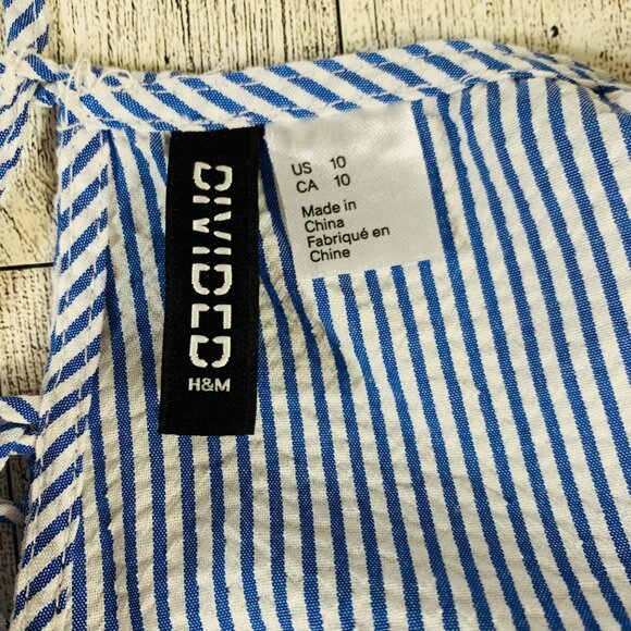 Divided Beach Striped Dress Sz 10 Spaghetti Strap Lace Up Back Button Blue White - Picture 7 of 14